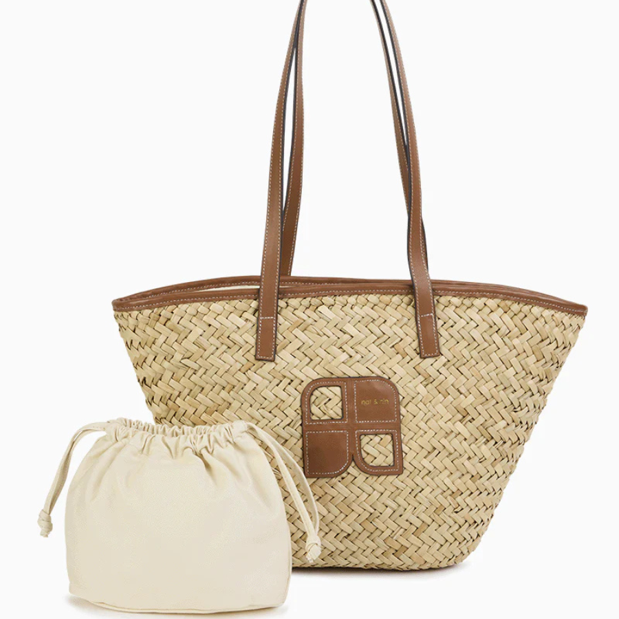 Sac Cabas Raphia et Paille - Papaya Noisette