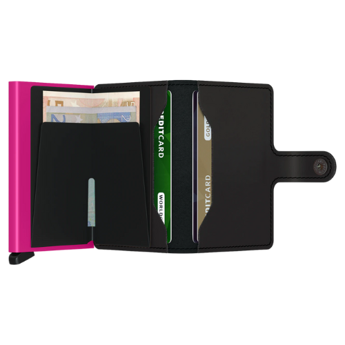 Porte cartes RFID- Miniwallet Matte Black Fushia