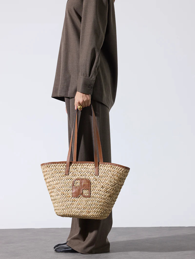 Sac Cabas Raphia et Paille - Papaya Noisette
